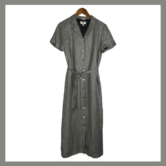 Vintage Irish Linen Check Shirt Dress Size 10 Y2K Button Front Belted Talbots - Picture 1 of 12